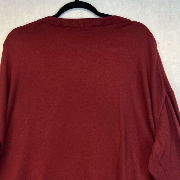 LOFT Women’s Sweater XL Burgundy Deep V-Neck Long Sleeve Oversized Knit Soft - Picture 9 of 10